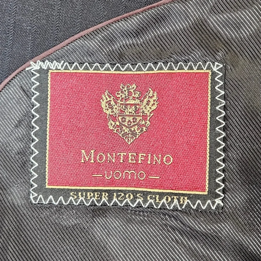 MONTEFINO UOMO Super 120s Merino Wool Blazer Jacket‎ 46L Classic Black Pinstripe
